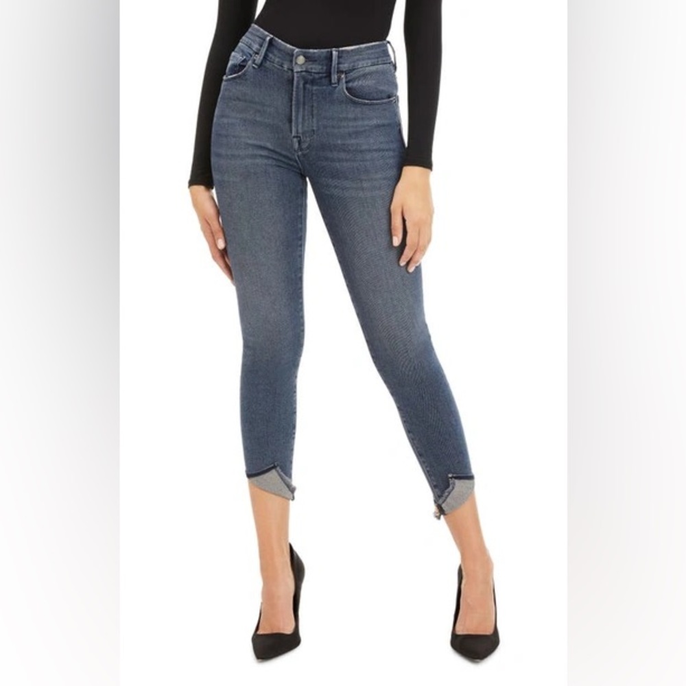 NWT GOOD AMERICAN Good Waist Tacked Hem Organic Cotton Crop Jeans - Tack…